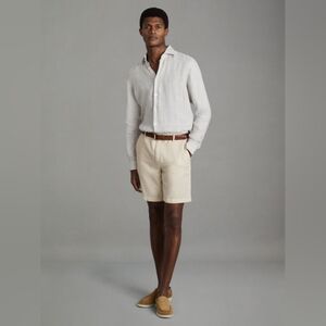 REISS LONDON MENS LINEN COTTON BLEND SHORTS CREAM SIZE 30 NEW